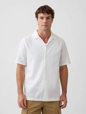 Murano Slim Fit Baird McNutt Linen Blend Short Sleeve Shirt